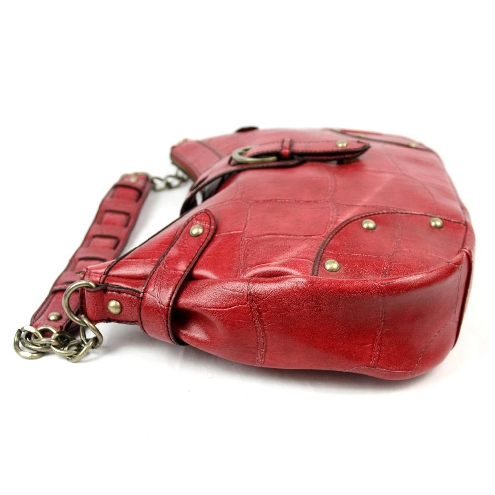 Nine West NWOT Red Leather Croc Embossed Shoulder Bag Handbag Purse Hobo - Picture 3 of 10